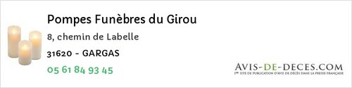 Avis de décès - Auragne - Pompes Funèbres du Girou