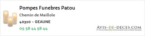 Avis de décès - Tarnos - Pompes Funebres Patou
