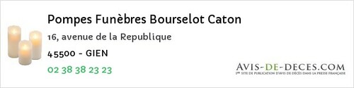 Avis de décès - Dordives - Pompes Funèbres Bourselot Caton