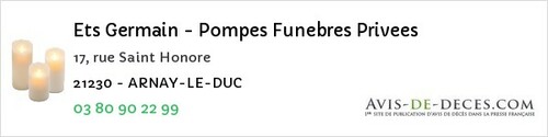 Avis de décès - Montagny-lès-Seurre - Ets Germain - Pompes Funebres Privees