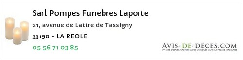 Avis de décès - Bordeaux - Sarl Pompes Funebres Laporte
