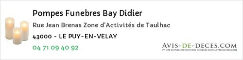 Avis de décès - Vergongheon - Pompes Funebres Bay Didier