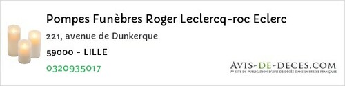 Avis de décès - Merville - Pompes Funèbres Roger Leclercq-roc Eclerc