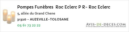 Avis de décès - Tournefeuille - Pompes Funèbres Roc Eclerc P R- Roc Eclerc