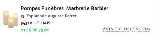 Avis de décès - Villecresnes - Pompes Funèbres Marbrerie Barbier