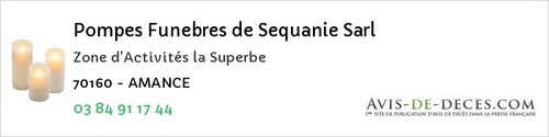 Avis de décès - Ray-sur-Saône - Pompes Funebres de Sequanie Sarl