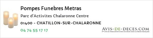 Avis de décès - Châtillon-sur-Chalaronne - Pompes Funebres Metras