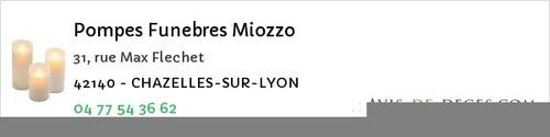Avis de décès - Chazelles-sur-Lyon - Pompes Funebres Miozzo