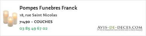 Avis de décès - Montcenis - Pompes Funebres Franck