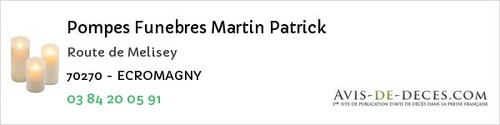 Avis de décès - Montigny-lès-Cherlieu - Pompes Funebres Martin Patrick