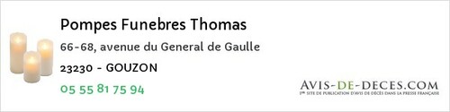 Avis de décès - Saint-Goussaud - Pompes Funebres Thomas