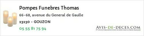 Avis de décès - Malval - Pompes Funebres Thomas