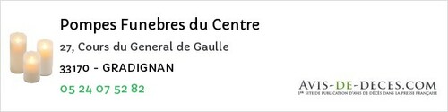 Avis de décès - Petit-Palais-Et-Cornemps - Pompes Funebres du Centre