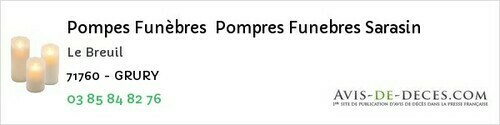 Avis de décès - Épervans - Pompes Funèbres Pompres Funebres Sarasin