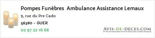 Avis de décès - Josselin - Pompes Funèbres Ambulance Assistance Lemaux