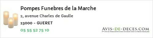 Avis de décès - Guéret - Pompes Funebres de la Marche