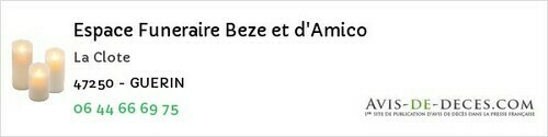 Avis de décès - Monflanquin - Espace Funeraire Beze et d'Amico