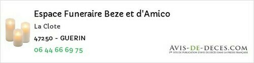 Avis de décès - Grateloup-Saint-Gayrand - Espace Funeraire Beze et d'Amico