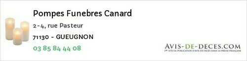 Avis de décès - Beaurepaire-en-Bresse - Pompes Funebres Canard