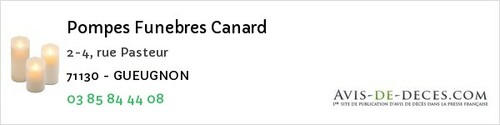 Avis de décès - Dracy-Saint-Loup - Pompes Funebres Canard