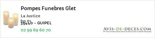 Avis de décès - Dourdain - Pompes Funebres Glet