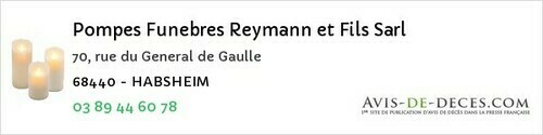 Avis de décès - Habsheim - Pompes Funebres Reymann et Fils Sarl