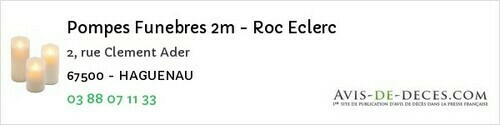 Avis de décès - Marckolsheim - Pompes Funebres 2m - Roc Eclerc