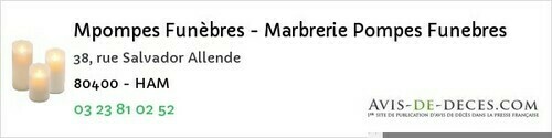 Avis de décès - Friville-Escarbotin - Mpompes Funèbres - Marbrerie Pompes Funebres