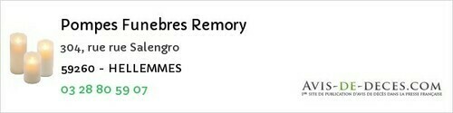 Avis de décès - Quiévrechain - Pompes Funebres Remory
