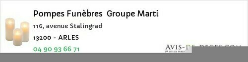 Avis de décès - Lançon-Provence - Pompes Funèbres Groupe Marti