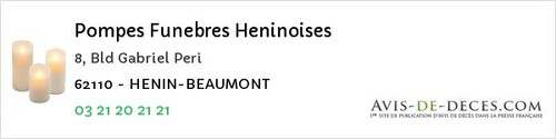 Avis de décès - Beaurains - Pompes Funebres Heninoises