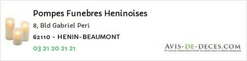 Avis de décès - Torcy - Pompes Funebres Heninoises