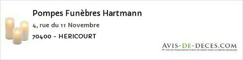 Avis de décès - Le Val-De-Gouhenans - Pompes Funèbres Hartmann