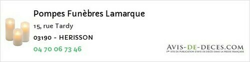 Avis de décès - Avermes - Pompes Funèbres Lamarque