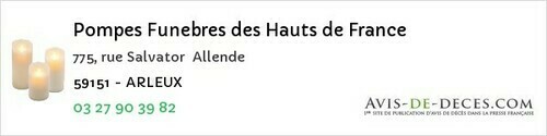 Avis de décès - Arleux - Pompes Funebres des Hauts de France