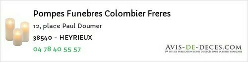 Avis de décès - Champier - Pompes Funebres Colombier Freres