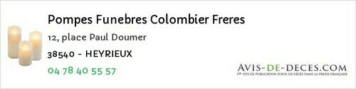 Avis de décès - Izeron - Pompes Funebres Colombier Freres