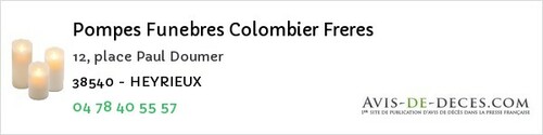 Avis de décès - Pressins - Pompes Funebres Colombier Freres