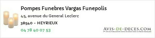 Avis de décès - Jarcieu - Pompes Funebres Vargas Funepolis