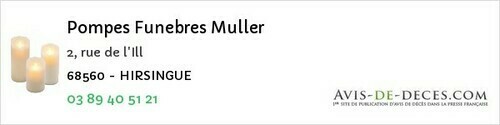 Avis de décès - Ranspach - Pompes Funebres Muller