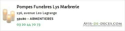 Avis de décès - La Gorgue - Pompes Funebres Lys Marbrerie