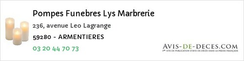 Avis de décès - Armentières - Pompes Funebres Lys Marbrerie