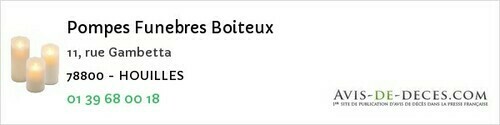 Avis de décès - Chanteloup-les-Vignes - Pompes Funebres Boiteux