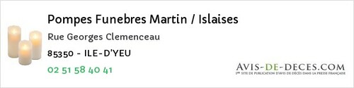 Avis de décès - Bois-de-Céné - Pompes Funebres Martin / Islaises