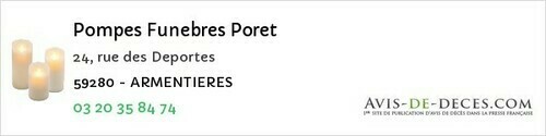 Avis de décès - Vendeville - Pompes Funebres Poret