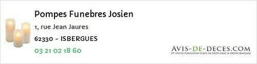 Avis de décès - Thérouanne - Pompes Funebres Josien