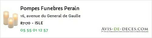 Avis de décès - Saint-Martin-De-Jussac - Pompes Funebres Perain