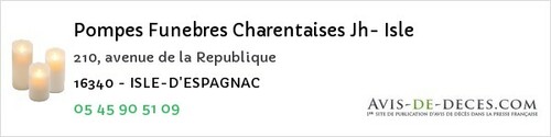 Avis de décès - Villebois-Lavalette - Pompes Funebres Charentaises Jh- Isle
