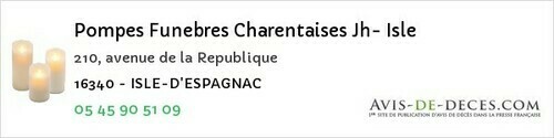 Avis de décès - Salles-D'angles - Pompes Funebres Charentaises Jh- Isle