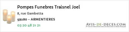 Avis de décès - Valenciennes - Pompes Funebres Traisnel Joel